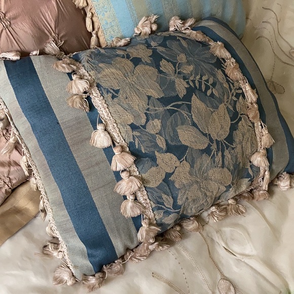 Two Pillow Bundle, Blue Tapestry, Tan Transitional - Picture 3 of 9